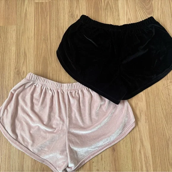 Brandy Melville Black and Pink Velvet Shorts - Picture 2 of 2